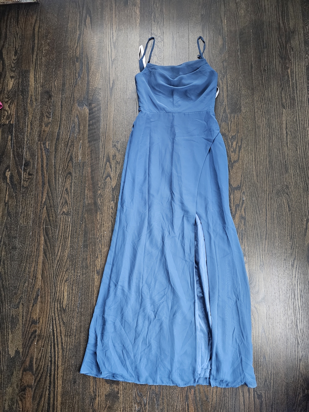 Azazie Steel Blue Spaghetti-Strap Maxi Dress